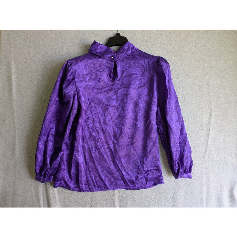 Vintage Lady Manhattan Blouse Womens Size 16 Shiny Glossy Floral Abstract Purple